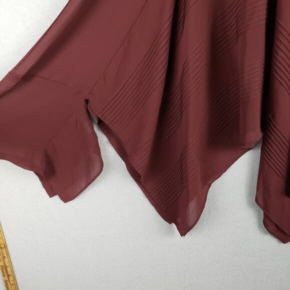 Lagenlook Asymmetrical Sheer Tunic Top Maroon Boho Flowy Romantic Women's XS - Picture 2 of 8